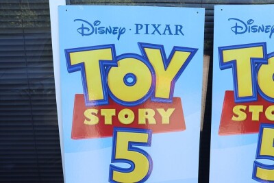 Two Large Point of Sale POS Promotional Banner for Disney Pixar Toy Story 5 2026 Movie Film. - 2