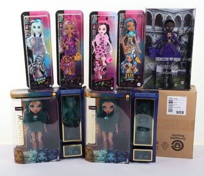 Collection of Eight Monster High and Rainbow High Dolls Mattel.