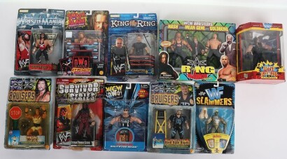 Ten Modern 90s 2000s WWE Wrestling Wrestlers Action Figures Boxed Jakks Pacific Toy Biz.