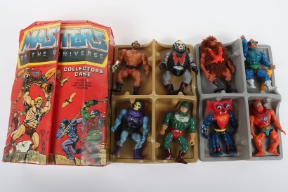 Vintage Masters of the Universe Collector's Case and Action Figures.