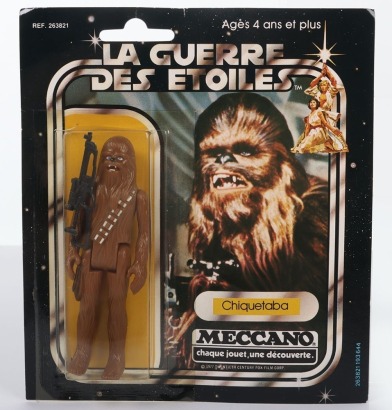 Scarce Vintage Star Wars Chewbacca Chiquetaba Meccano Action Figure carded moc 1977.