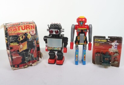 Three Vintage Robot Action Figures.