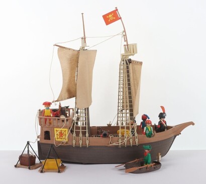 Vintage Playmobil Pirate Galleon Ship with Action Figures.