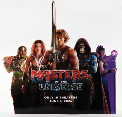 Point of Sale POS Promotional Mattel Banner for Masters of the Universe 2026 Movie Film.
