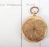 A ladies 18ct gold pocket watch, 34.18g, with a ladies 9ct gold pocket watch, 43.15g, with two 9ct gold chains 43.34g - 9