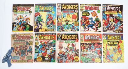 Collection of Vintage UK Marvel The Avengers Comics 1 to 10 and Wonder Weapon gun.