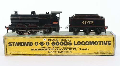 Bassett-Lowke boxed 3-rail electric 0 gauge LMS Fowler 4F 0-6-0 locomotive and tender,