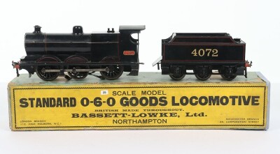Bassett-Lowke boxed 3-rail electric 0 gauge LMS Fowler 4F 0-6-0 locomotive and tender,