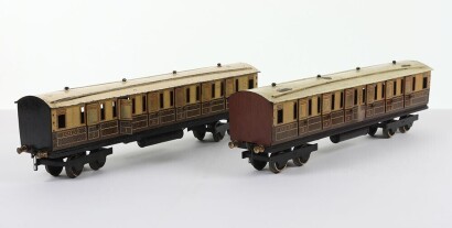 Two Bowman tinplate 0 gauge GWR bogie passenger coaches,