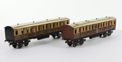 Two Bowman tinplate 0 gauge GWR bogie passenger coaches,