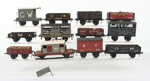 Collection of 0 gauge wooden bodied wagons and vans,