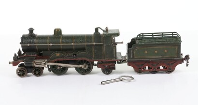 Scarce early Marklin 0 gauge clockwork GNR 4-4-2 Atlantic class locomotive and tender, circa 1905,