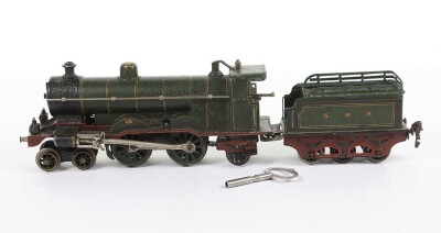 Scarce early Marklin 0 gauge clockwork GNR 4-4-2 Atlantic class locomotive and tender, circa 1905,