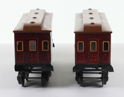 Pair of rare Bing for American market gauge I (Miniature Railroad Series) Pennsylvania Lines bogie passenger coaches, 1920s, - 3