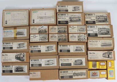 Collection of OO gauge unbuilt BEC white metal tram kits,
