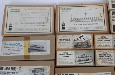 Collection of OO gauge unbuilt BEC white metal tram kits, - 2