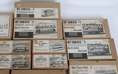 Collection of OO gauge unbuilt BEC white metal tram kits, - 5