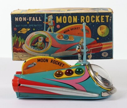 Boxed TM Masudaya battery operated Moon Rocket,