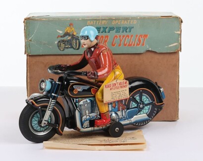 Masudaya (Japan) Battery operated Tinplate Expert Motorcyclist on Atom Motorcycle
