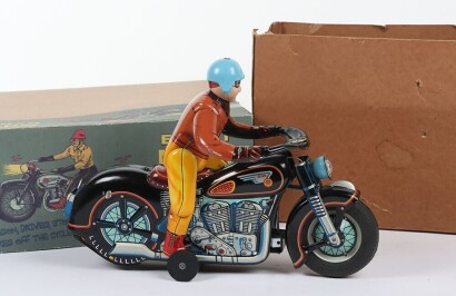 Masudaya (Japan) Battery operated Tinplate Expert Motorcyclist on Atom Motorcycle
