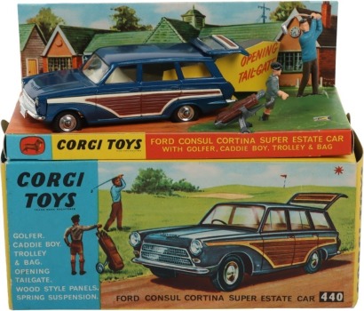 Vintage Corgi Toys boxed 440 Ford Consul Cortina Super Estate with golfer and caddie