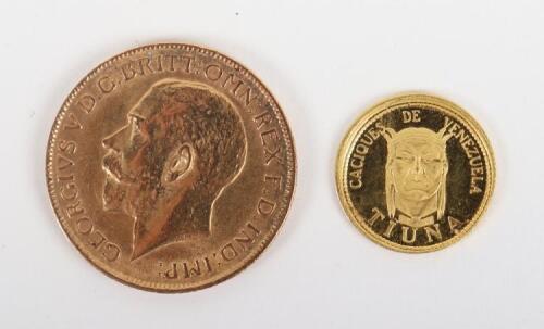 George V 1914 Sovereign, with a Venezualan Caciques Tiuna (.900)