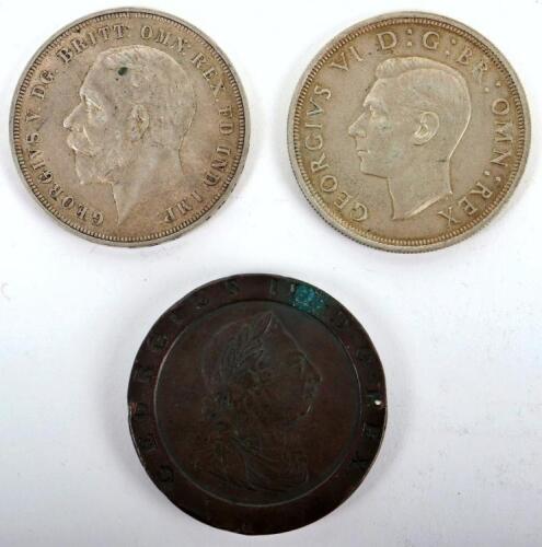 George III, 1797 ‘Cartwheel’ Twopence, George VI 1937 Crown, George V 1935 Crown