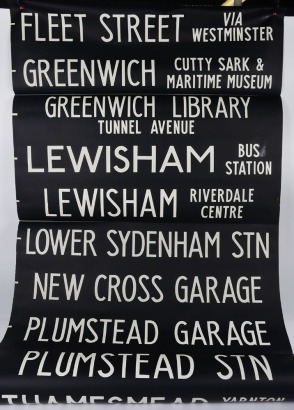 London Transport Bus Destination Printed Canvas Blind, with following South London destinations