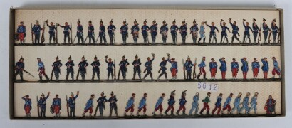 German made fourteen boxed sets of flat lead painted Prussian and German Army figures,