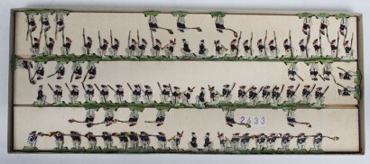 German made seventeen boxed sets of flat lead painted Russian, Austrian and other Army figures,