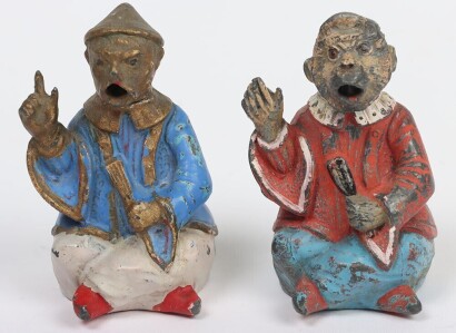 Hollow cast lead painted nodding seated Mandarin and Monkey, German 1880s,