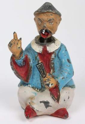 Hollow cast lead painted nodding seated Mandarin, German 1880s,
