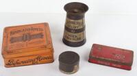 Vintage tins, including Cadburys Milk Chocolate money box in the form of a milk churn