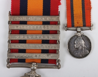 Boer War Queens South Africa Medal to the Royal Lancaster Regiment, with 5 clasps, Cape Colony, Orange Free State, Transvaal, Wittebergen and south Africa 1901, impressed naming, &ldquo;4715 PTE E. PLATT, RL: LANC: REGT&rdquo;, unofficial rivets to the last 3 clasps. - 2