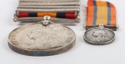 Boer War Queens South Africa Medal to the Royal Lancaster Regiment, with 5 clasps, Cape Colony, Orange Free State, Transvaal, Wittebergen and south Africa 1901, impressed naming, &ldquo;4715 PTE E. PLATT, RL: LANC: REGT&rdquo;, unofficial rivets to the last 3 clasps. - 4