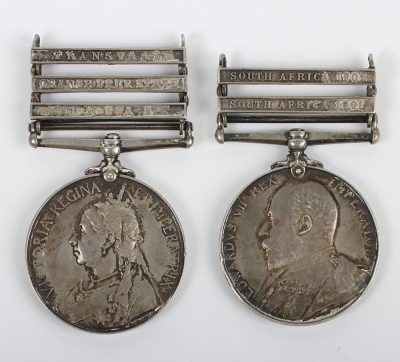 2nd Boer War Campaign Medal Pair to a Recipient in the 5th (Royal Irish) Lancers, Who was Severely Wounded in the Action at Van Wyksvlei in August 1900.