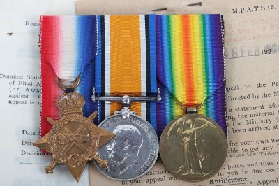 A Great War 1914-15 Star Medal Trio to a Recipient in the East Kent Regiment who was Discharged Due to Wounds and later Rejoined the Royal Army Service Corps - 2