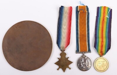 WW1 Great War Memorial Plaque & 15 Star Trio, Somme 1916, Killed in Action, 21st Manchester Regt, '6th City Pals' - 6