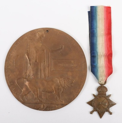 WW1 Great War Memorial Plaque & 15 Star, 1916 Somme Killed in Action, Kings Shropshire Light Infantry.