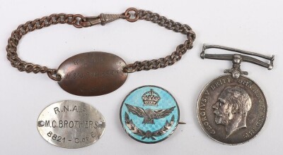 WW1 British War Medal and Identity Bracelets, Royal Naval Air Service.