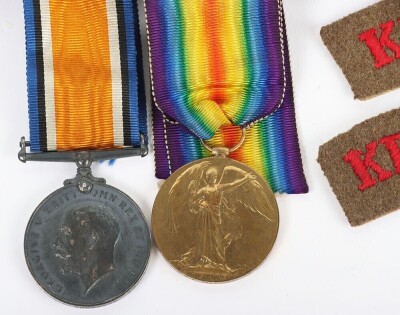 WW1 British, 13th County of London Regiment (Kensington's) Medal Pair and Insignia. - 2