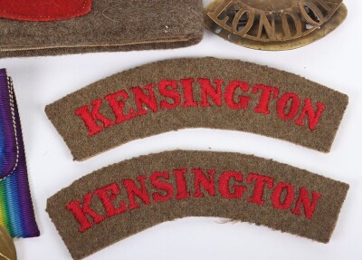 WW1 British, 13th County of London Regiment (Kensington's) Medal Pair and Insignia. - 3