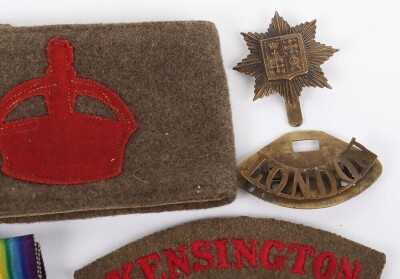 WW1 British, 13th County of London Regiment (Kensington's) Medal Pair and Insignia. - 5