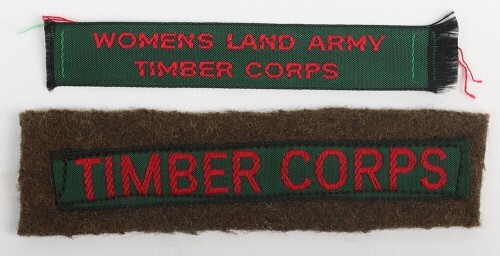 2x WW2 Women's Land Army Timber Corps Shoulder Titles
