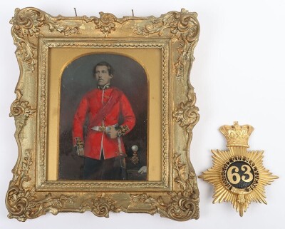 Victorian Officers French Shako Plate 1855-61 and Coloured Portrait Image of Richard William Barnardiston Crowther 63rd (West Suffolk) Regiment of Foot