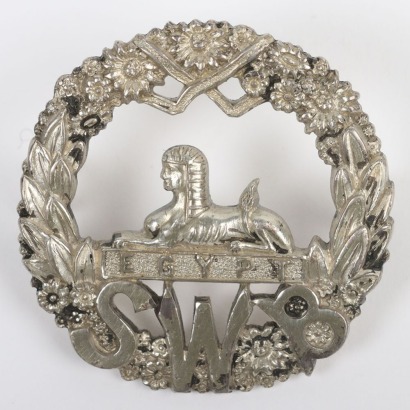 WW2 Hallmarked Silver South Wales Borderers Officers Cap Badge