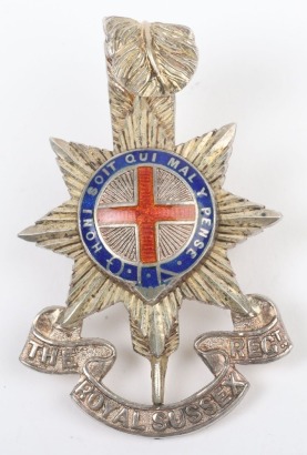 Hallmarked Silver Royal Sussex Regiment Officers Cap Badge