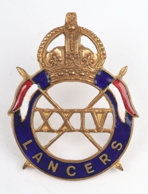 WW2 War Raised 24th Lancers Cap Badge