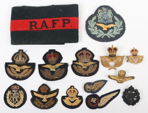 Grouping of Royal Air Force King's & Queen's Crown Cap Badges in Cloth & Metal.