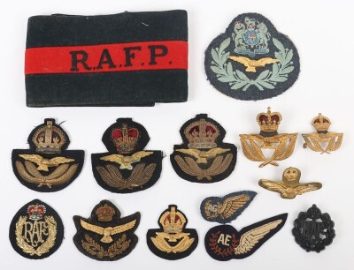 Grouping of Royal Air Force King's & Queen's Crown Cap Badges in Cloth & Metal.